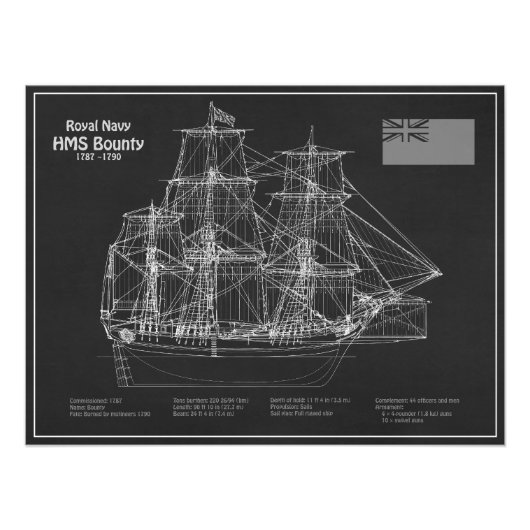 HMS Bounty - Ship Blueprint Plans PD Foto Afdruk (Voorkant)