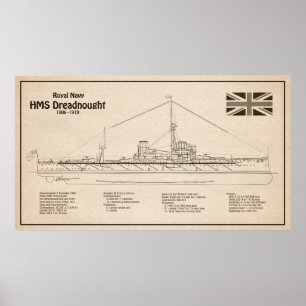 HMS Dreadnought - Scheepsblauwdruk SD Poster