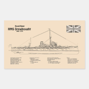 HMS Dreadnought - Scheepsblauwdruk SD Rechthoekige Sticker
