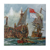 HMS Nottingham en slagschip Mars 1703 Tegeltje (Voorkant)