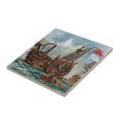 HMS Nottingham en slagschip Mars 1703 Tegeltje (Zijkant)