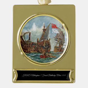 HMS Nottingham Frans slagschip Mars 1703 Verguld Banner Ornament