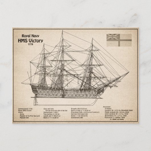HMS Victory - Scheepsblauwdruk Plannen SD Briefkaart (Voorkant)