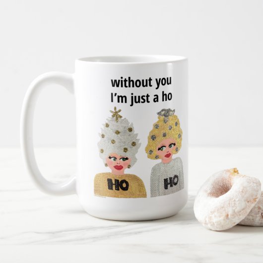 Ho Ho Christmas Ladies Mug - Or et argent (Avec donut)