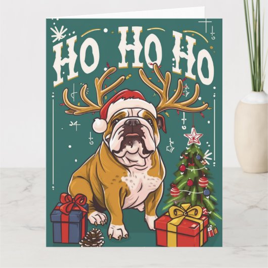 Ho Ho Engelse Bulldog Kerst Kaart (Voorkant)