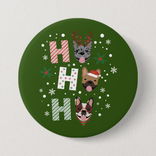 Ho Ho Franse Bulldog Vrolijk Kerstfeest Ronde Button 7,6 Cm