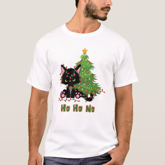 HO HO GEEN Kerstmis Kat T-shirt (Voorkant)