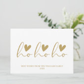 Ho Ho Gold Script Hearts Kerstmis Feestdagenkaart (Staand voorkant)