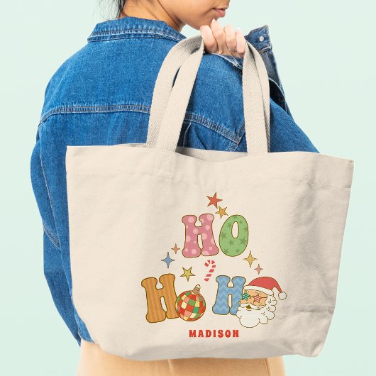 Ho Ho Groovy Vrolijk Kerstfeest Gepersonaliseerde Grote Tote Bag