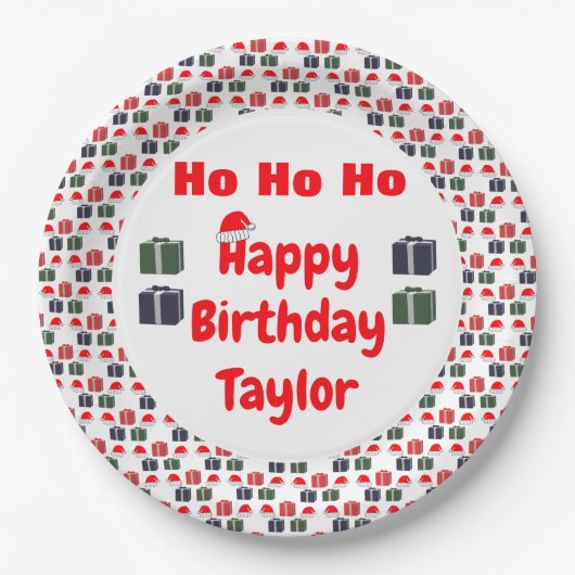 HO HO Happy Birthday Papieren Bordje (Voorkant)