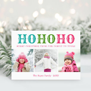 Ho Ho Ho 3 Foto Collage Bewerkbare Kleuren Gevou Feestdagen Kaart