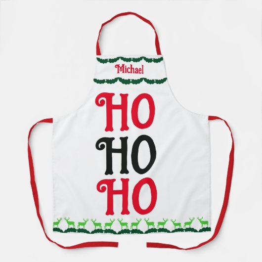 Ho Ho Ho | Aangepaste kerstnaam Schort (Voorkant)