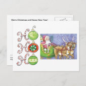 Ho ! Ho ! Ho ! Carte postale père Noël et Reindeer (Devant / Derrière)
