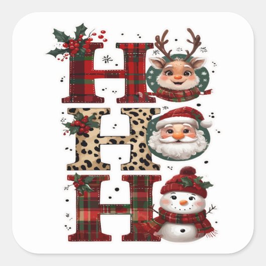 Ho Ho Ho Characters White Vierkante Sticker (Voorkant)