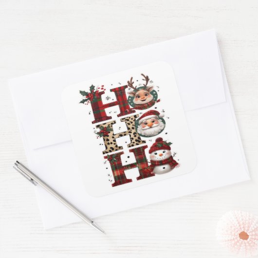 Ho Ho Ho Characters White Vierkante Sticker (Envelop)