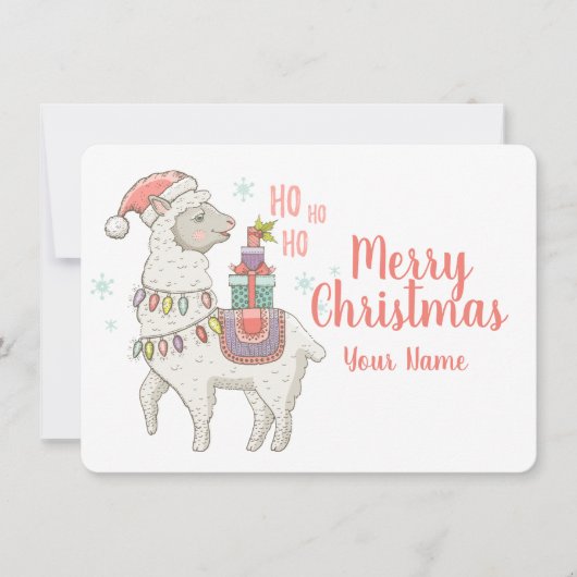 Ho Ho Ho Christmas Llama Kaart (Voorkant)