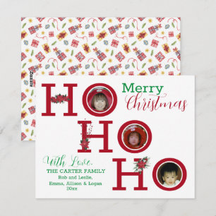 HO HO HO Drie Foto's Gepersonaliseerd Feestdagenkaart