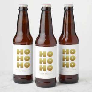 Ho Ho Ho   Eenvoudig Kerstmis Wit & Goud Bier Etiket