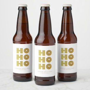 Ho Ho Ho   Eenvoudige feestelijke kerst wit & goud Bier Etiket
