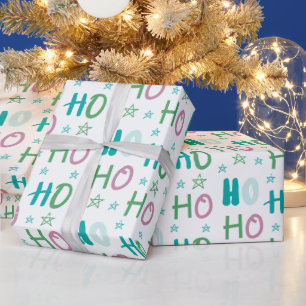 Ho Ho Ho en Stars Pastel Modern Christmas Cadeaupapier