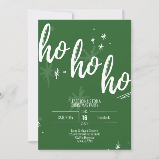 Ho Ho Ho Fête de Noël Invitation Vert moderne (Devant)