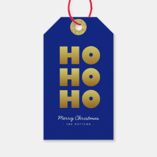 Ho Ho Ho   Fun Christmas Blue & Gold Cadeaulabel