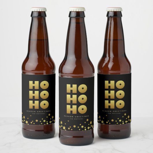 Ho Ho Ho | Fun Christmas Zwart & Goud Bierfles Bier Etiket (Flessen)
