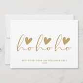 Ho Ho Ho Gold Script Hearts Foto Kerstmis Feestdagenkaart (Voorkant)