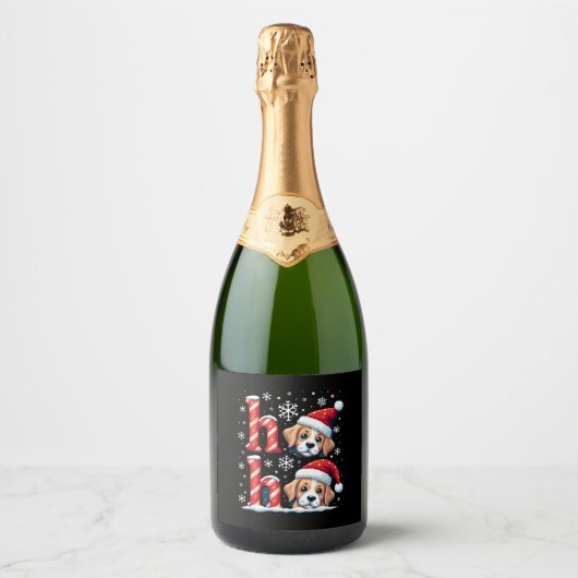 Ho Ho Ho Great Pyrenees Dog Lover Christmas Santa Sparkling Wijnetiket (Voorkant)