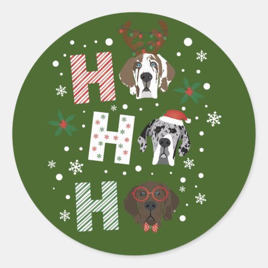 Ho Ho Ho Groot Deen Vrolijk Kerstfeest Ronde Sticker (Voorkant)