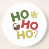 HO HO HO HO+Christmas Pudding, Snoep, Sneeuwvlok Zandsteen Onderzetter (Voorkant)