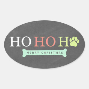 Ho Ho Ho Ho Paw Paw Print Kerstmis - Multi Ovale Sticker