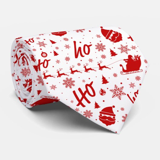 Ho Ho Ho Ho Wit & Rood Kerstpatroon Stropdas (Opgerold)