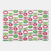 Ho Ho Ho Kerstfeest Fun Modern Red Green Pattern Theedoek (Horizontaal)