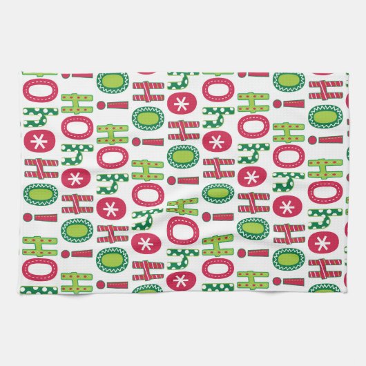 Ho Ho Ho Kerstfeest Fun Modern Red Green Pattern Theedoek (Horizontaal)
