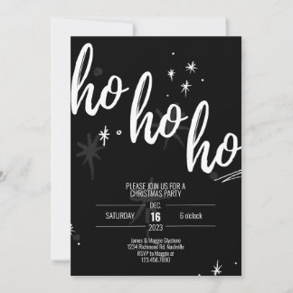 Ho Ho Ho Kerstfeest Uitnodiging Modern Zwart