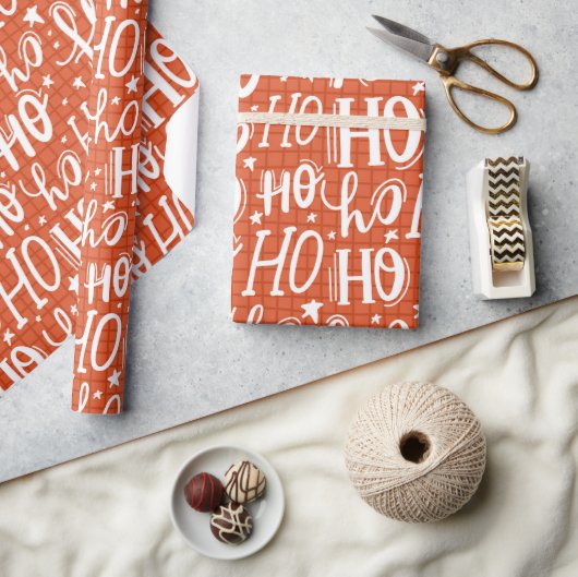 Ho Ho Ho Kerstfeestdag Chic Modern Typografie Cadeaupapier (Crafts)