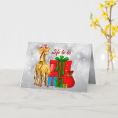 Ho Ho Ho KerstGiraffes Kaart (Gele Bloem)