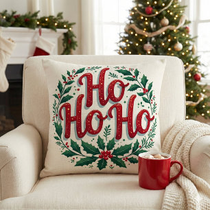 Ho Ho Ho Kerstkrans Typografie Ontwerp Kussen