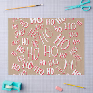 HO HO HO Kersttekstpatroon wit rood bruin Tissuepapier