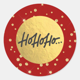 HO HO HO Kerstvakantie Rood Goud stippels Folie Ronde Sticker