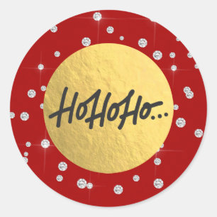 HO HO HO Kerstvakantie Rood Zilveren Stippen Folie Ronde Sticker