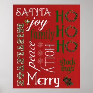 HO HO HO Kerstwoorden Poster of afdrukken
