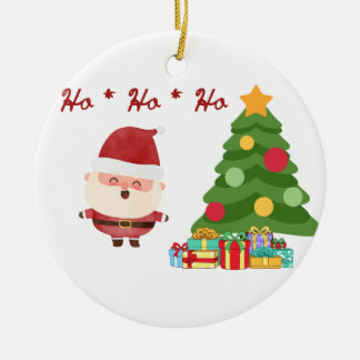 Ho, Ho, Ho met Sinterklaas en Boom op een Keramisch Ornament