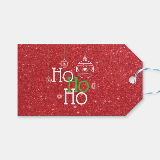 Ho Ho Ho over het effect van rode glitter Cadeaulabel (Voorkant (Horizontaal))