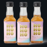 Ho Ho Ho | Pastel Pink Gradient & Gold Christmas<br><div class="desc">Pente rose pastel & or Mini bouteille d'alcool de Noël étiquette avec "Ho Ho Ho" dans la typographie amusante et élégante. Customisez avec un bref message d'accueil et le nom de l'expéditeur.</div>
