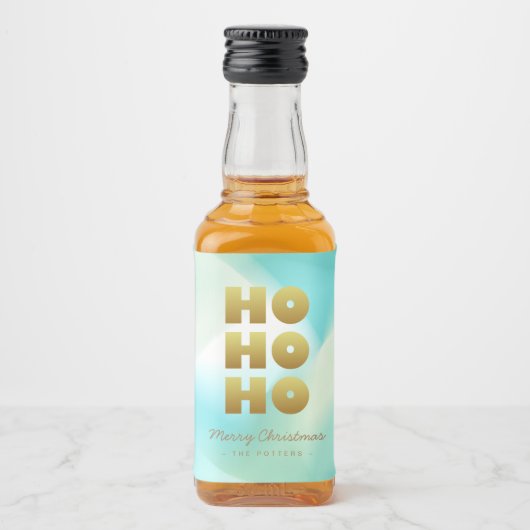 Ho Ho Ho | Pastelgroene Gradiënt & Goud Likeurfles Etiket (Voorkant)