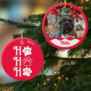Ho Ho Ho Paw Print Schattigee hondenfoto gepersona Keramisch Ornament