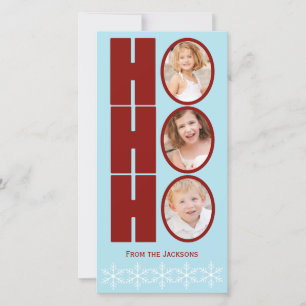 HO HO HO Photo Holiday Kaart Blauw en Rood