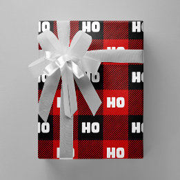 Ho Ho Ho Red Black White Christmas Buffalo Plaid Cadeaupapier